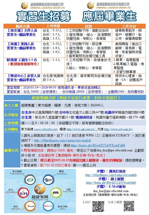 【實習資訊】超捷集團徵才訊息(大四實習生&應屆畢業生 )圖片